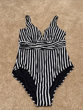 NEVER WORN Black & White Striped One-Piece Swimsuit